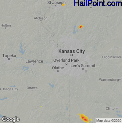 Hail Map for Shawnee, KS Region on June 7, 2022