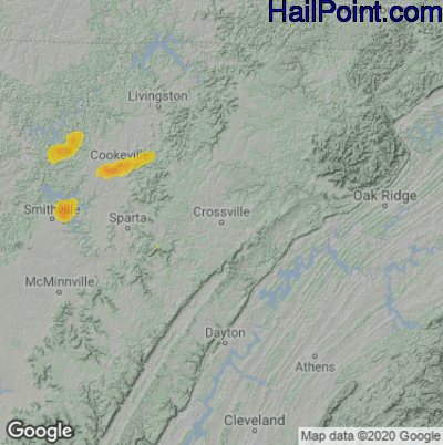 Hail Map for Crossville, TN Region on June 7, 2022