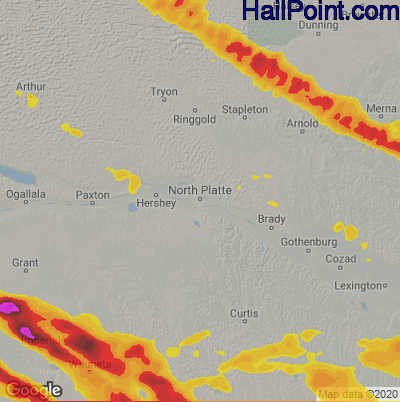 Hail Map for North Platte, NE Region on June 7, 2022