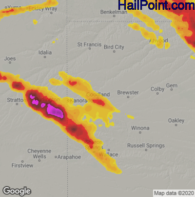 Hail Map for Goodland, KS Region on June 7, 2022 