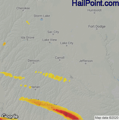 Hail Map for Carroll, IA Region on June 7, 2022