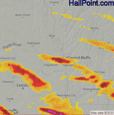 Hail Map for Omaha, NE Region on June 7, 2022 