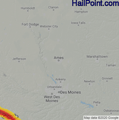Hail Map for Ames, IA Region on June 8, 2022