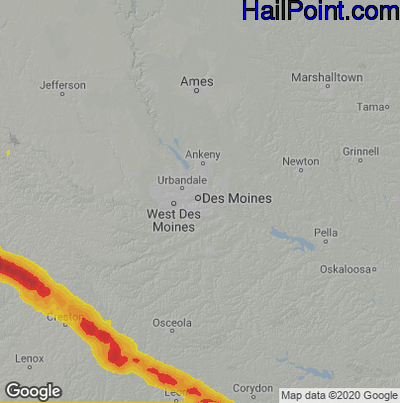 Hail Map for Des Moines, IA Region on June 8, 2022