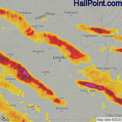 Hail Map for Lincoln, NE Region on June 8, 2022