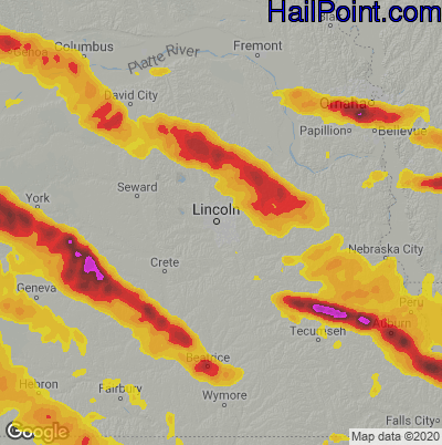 Hail Map for Lincoln, NE Region on June 8, 2022 