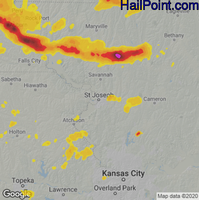 Hail Map for St. Joseph, MO Region on June 8, 2022 