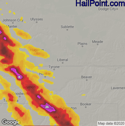 Hail Map for Liberal, KS Region on June 8, 2022