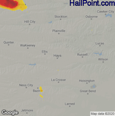 Hail Map for Hays, KS Region on June 8, 2022