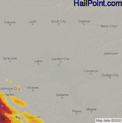 Hail Map for Garden City, KS Region on June 8, 2022