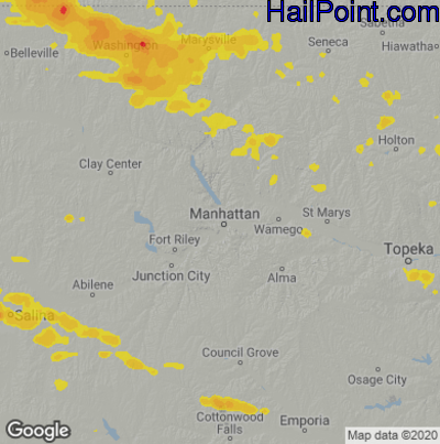 Hail Map for Mahhattan, KS Region on June 8, 2022