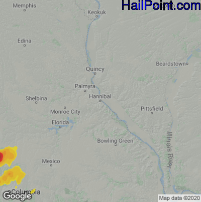 Hail Map for Hannibal, MO Region on June 8, 2022