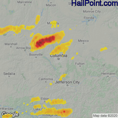 Hail Map for Columbia, MO Region on June 8, 2022 