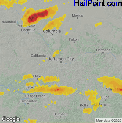 Hail Map for Jefferson City, MO Region on June 8, 2022