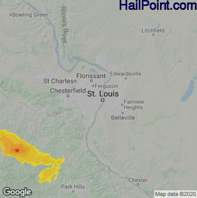 Hail Map for St. Louis, MO Region on June 8, 2022
