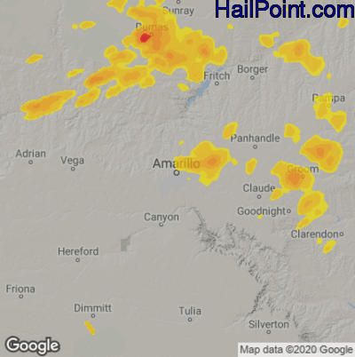 Hail Map for Amarillo, TX Region on June 8, 2022