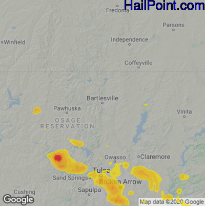 Hail Map for Bartlesville, OK Region on June 8, 2022
