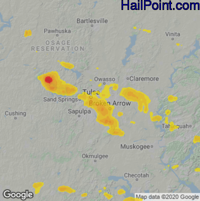 Hail Map for Tulsa, OK Region on June 8, 2022