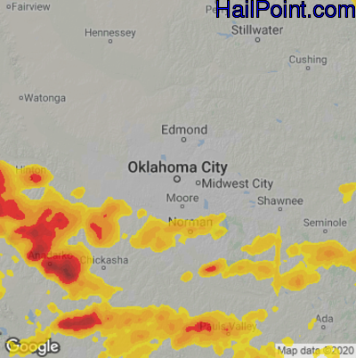 Hail Map for Oklahoma City, OK Region on June 8, 2022