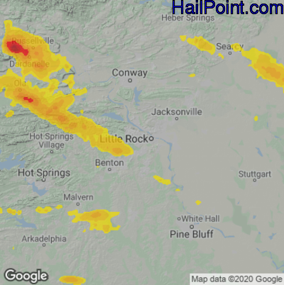 Hail Map for Little Rock, AR Region on June 8, 2022