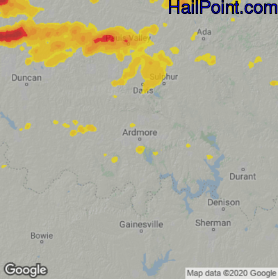 Hail Map for Ardmore, OK Region on June 8, 2022 