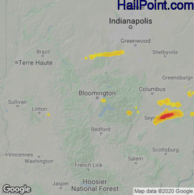 Hail Map for Bloomington, IN Region on June 8, 2022 