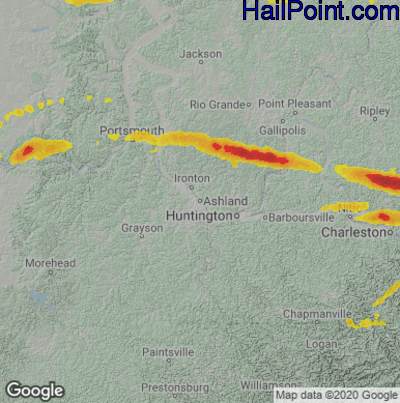 Hail Map for Asheland, KY Region on June 8, 2022