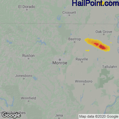 Hail Map for Monroe, LA Region on June 8, 2022 