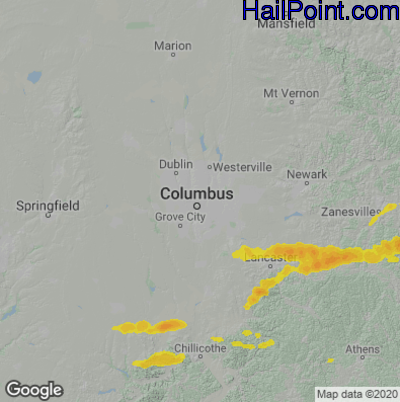 Hail Map for Columbus, OH Region on June 8, 2022