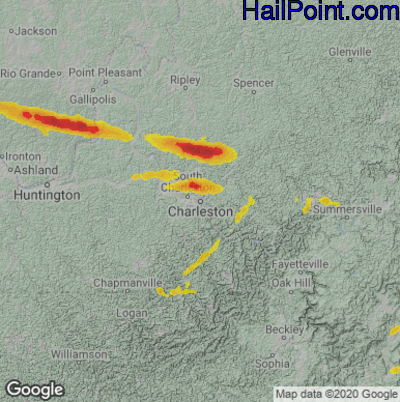 Hail Map for Charleston, WV Region on June 8, 2022 