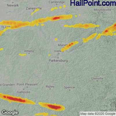 Hail Map for Parkersburg, WV Region on June 8, 2022