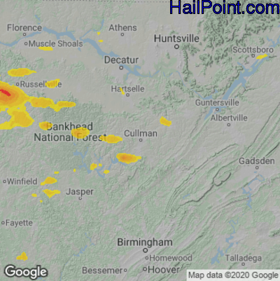Hail Map for Cullman, AL Region on June 8, 2022