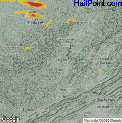 Hail Map for Beckley, WV Region on June 8, 2022 