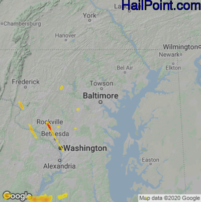 Hail Map for Baltimore, MD Region on June 8, 2022