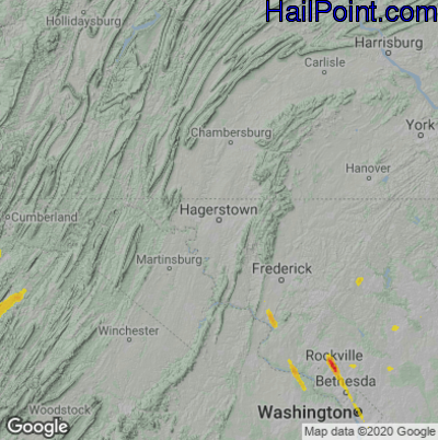 Hail Map for Hagerstown, MD Region on June 8, 2022