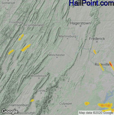 Hail Map for Winchester, VA Region on June 8, 2022 