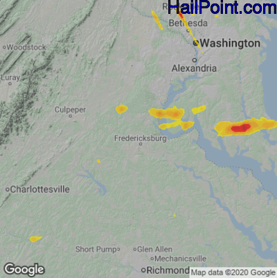 Hail Map for Fredericksburg, VA Region on June 8, 2022
