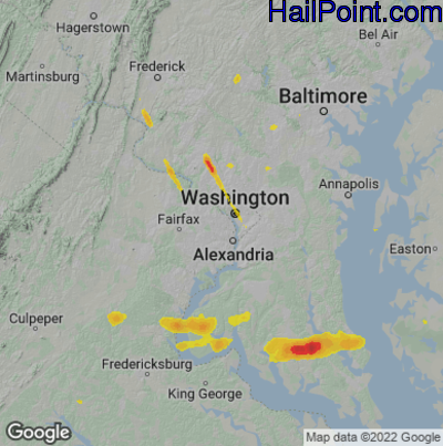 Hail Map for Arlington, VA Region on June 8, 2022