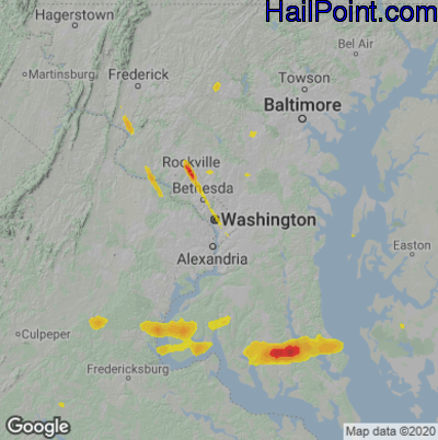 Hail Map for Washington, DC Region on June 8, 2022