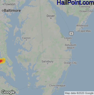 Hail Map for Seaford, DE Region on June 9, 2022