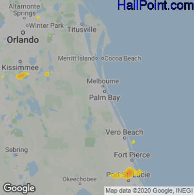 Hail Map for Palm Bay, FL Region on June 9, 2022