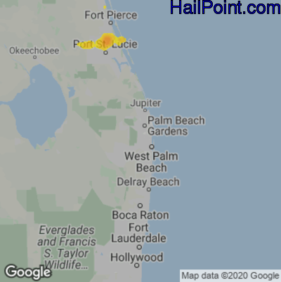 Hail Map for West Palm Beach, FL Region on June 9, 2022