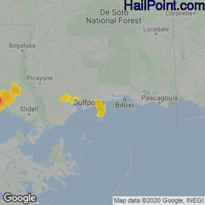 Hail Map for Gulfport, MS Region on June 9, 2022