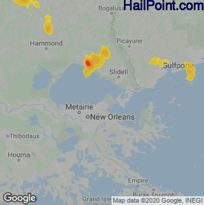 Hail Map for New Orleans, LA Region on June 9, 2022 