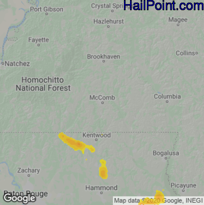 Hail Map for McComb, MS Region on June 9, 2022