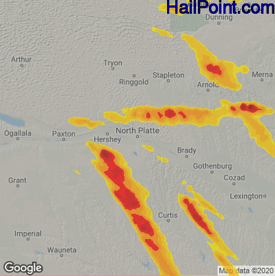 Hail Map for North Platte, NE Region on June 9, 2022