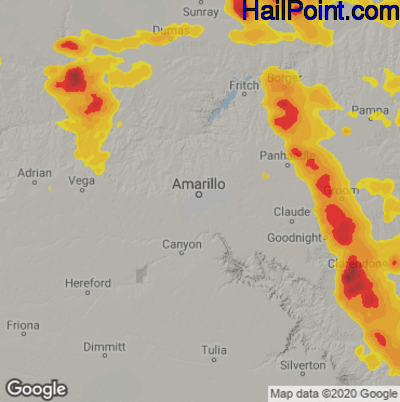 Hail Map for Amarillo, TX Region on June 9, 2022