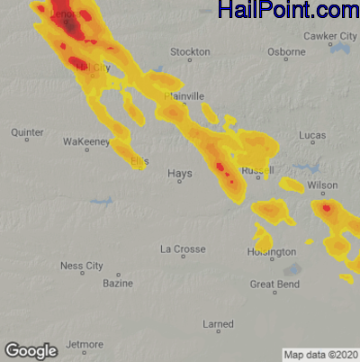 Hail Map for Hays, KS Region on June 10, 2022 