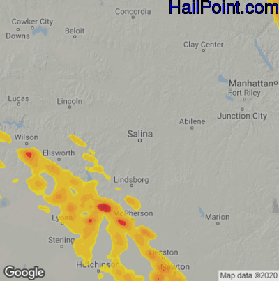 Hail Map for Salina, KS Region on June 10, 2022 