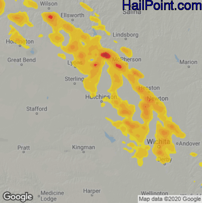Hail Map for Hutchinson, KS Region on June 10, 2022